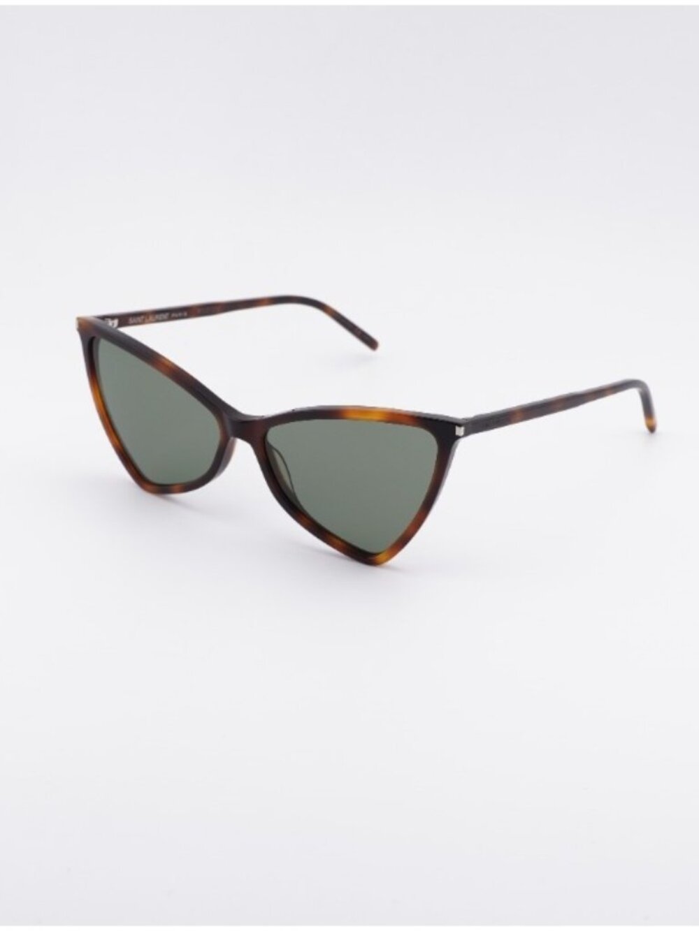 Saint Laurent SL475 JERRY 002 Sunglasses Havana Geometric Frame, Green Lenses